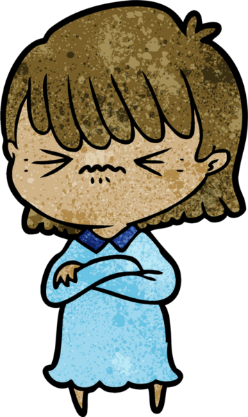 Bir insan tarafından çizilmiş kızgın çizgi film kızı.