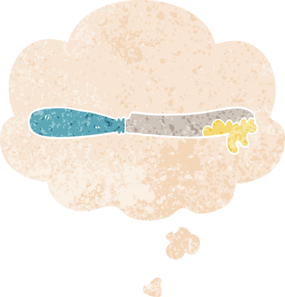 Düşünce baloncuklu çizgi film tereyağı bıçağı bir insan tarafından çizilmiş dertli retro tarzı