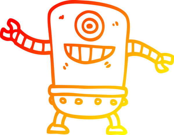 Bir insan tarafından çizilen çizgi film robotunun sıcak çizgi çizimi