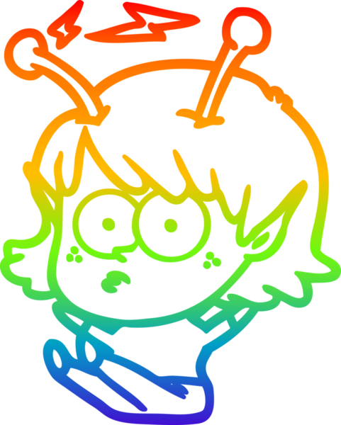 Gökkuşağı gradyan çizgisi bir insan tarafından çizilmiş uzaylı bir kızın çizimi