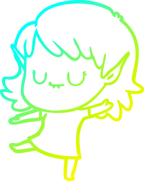 Bir insan tarafından çizilmiş mutlu bir elf kızı çizimi.