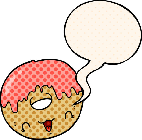 Bir insan tarafından çizilmiş çizgi roman tarzında konuşma baloncuğu olan tatlı bir çörek.