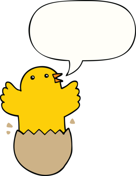 Bir insan tarafından çizilmiş konuşma baloncuğu ile yumurtadan çıkan kuş.