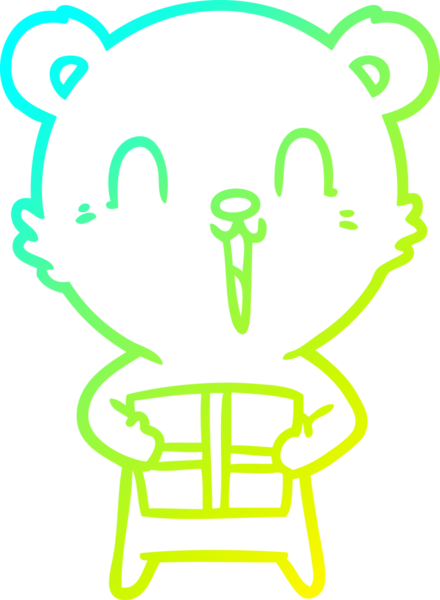 Mutlu bir çizgi film ayısının soğuk gradyan çizimi. Bir insan tarafından çizilmiş Noel hediyesi.