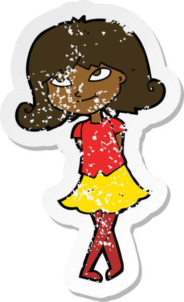 Bir insan tarafından çizilmiş zeki bir kızın gerilmiş çıkartması.