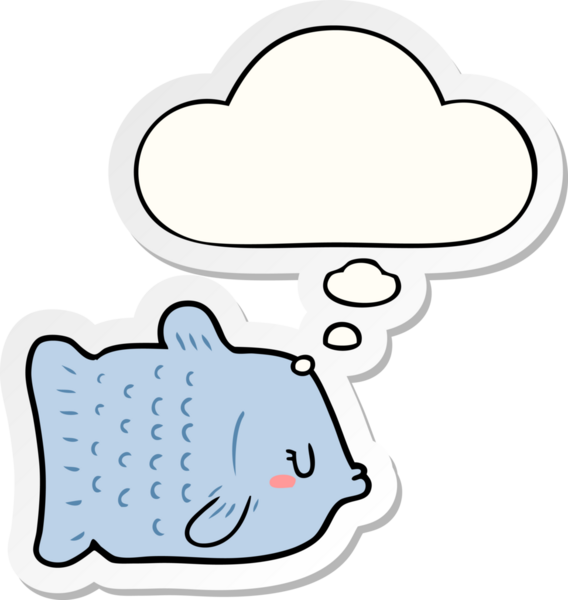 Düşünce baloncuklu karikatür balığı insan tarafından çizilmiş bir çıkartma.