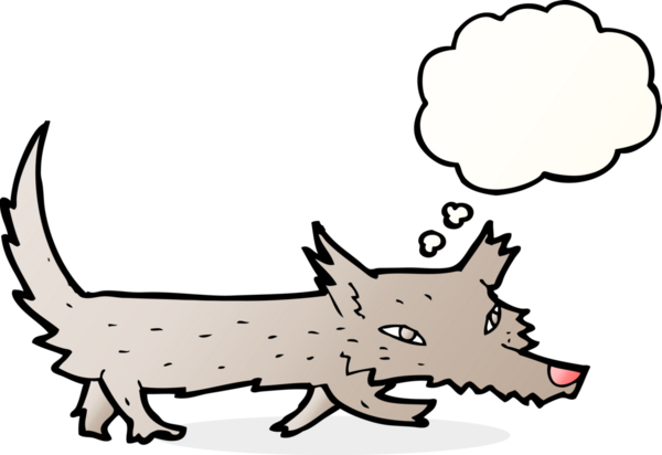 Bir insan tarafından çizilmiş düşünce balonu olan küçük bir kurt.