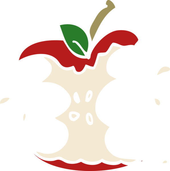 Bir insan tarafından çizilmiş sulu, ısırılmış bir elma.