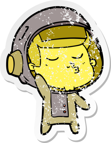 Bir insan tarafından çizilmiş kendinden emin bir astronotun sıkıntılı çıkartması.