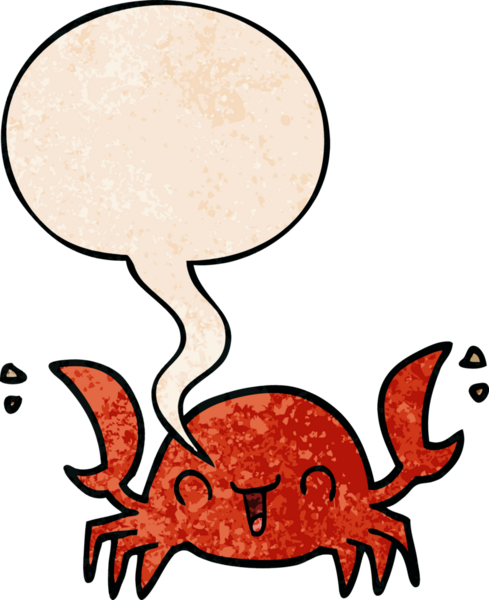 Konuşma baloncuklu çizgi film yengeci insan tarafından çizilmiş retro doku tarzında