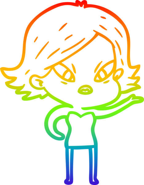 Çizgi film çizen gökkuşağı gradyanı bir insan tarafından çizilmiş stresli kadın.