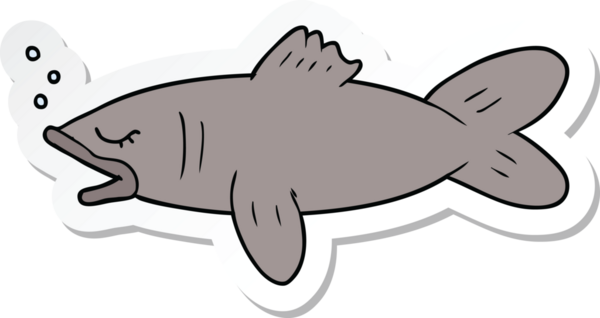 Bir insan tarafından çizilmiş karikatür balığının çıkartması.