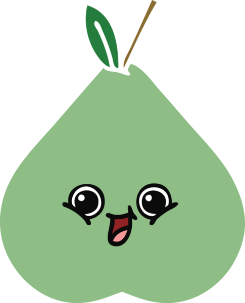 Bir insan tarafından çizilmiş yeşil bir armutun düz renkli retro karikatürü