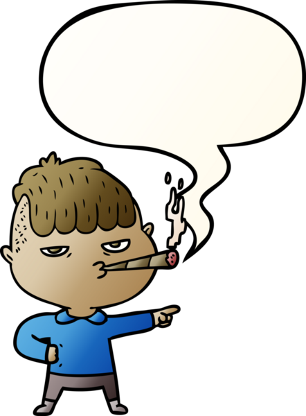 Bir insan tarafından çizilmiş, konuşma baloncuğuyla sigara içen karikatürist.