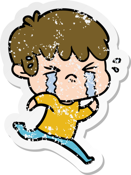 Bir insan tarafından çizilmiş, ağlayan bir çizgi film çocuğunun sıkıntılı çıkartması.