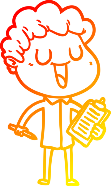 Bir insan tarafından çizilmiş not panosu ve kalemle gülen bir karikatürist çizimi.