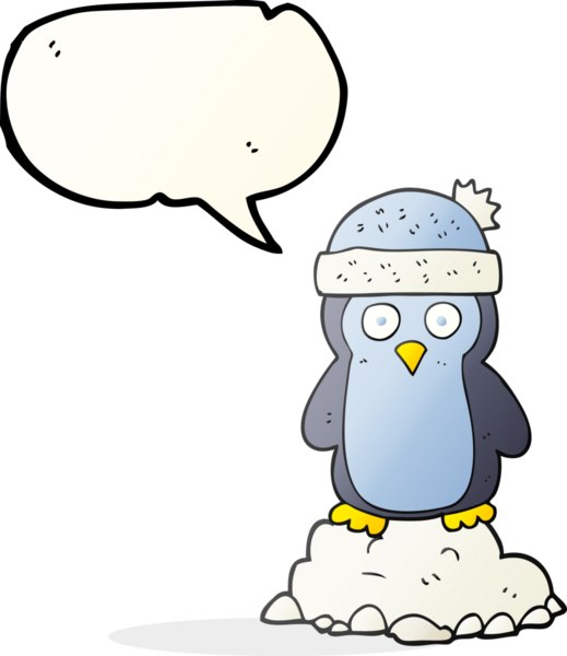 Bir insan tarafından çizilmiş şapkalı penguen serbest konuşma balonu çizimi.