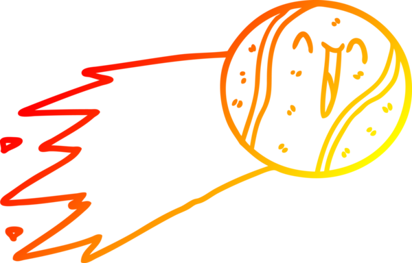 Bir insan tarafından çizilmiş uçan bir tenis topunun sıcak çizgi çizimi.