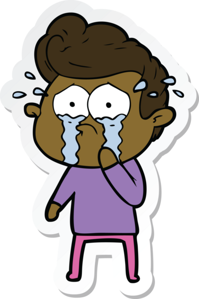 Bir insan tarafından çizilmiş ağlayan bir karikatür çıkartması.