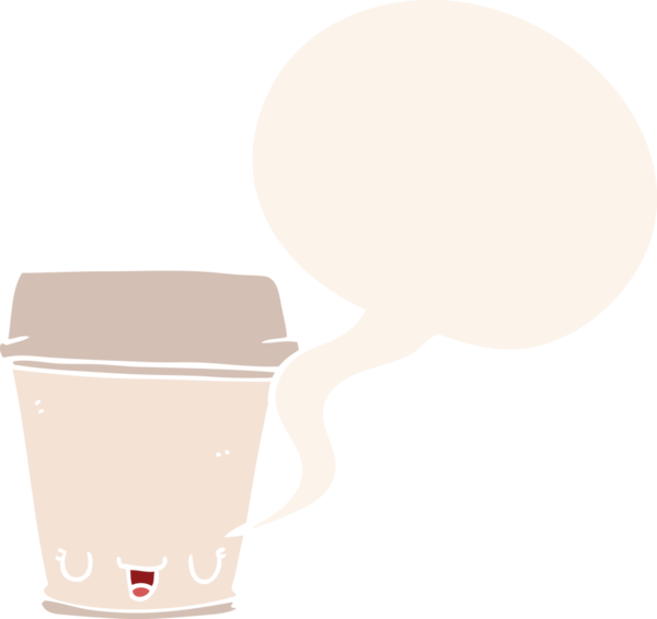 bir insan tarafından çizilmiş, konuşma baloncuklu çizgi film kahve fincanı.