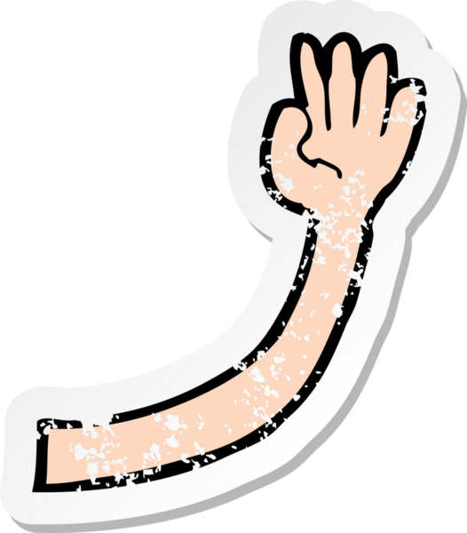 Bir insan tarafından çizilmiş bir karikatür kolunun gerilmiş çıkartması.