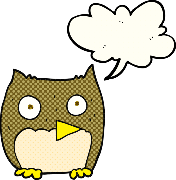 Bir insan tarafından çizilmiş serbest çizilmiş çizgi roman konuşma balonu baykuşu.