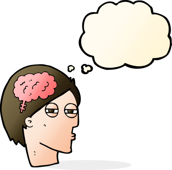 Bir insan tarafından çizilen düşünce baloncuğuyla dikkatlice düşünen bir çizgi film adamı.