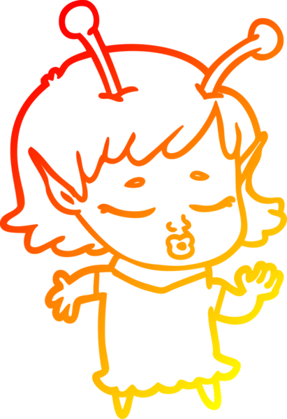 Bir insan tarafından çizilmiş sevimli bir uzaylı kız çizgi filmi.