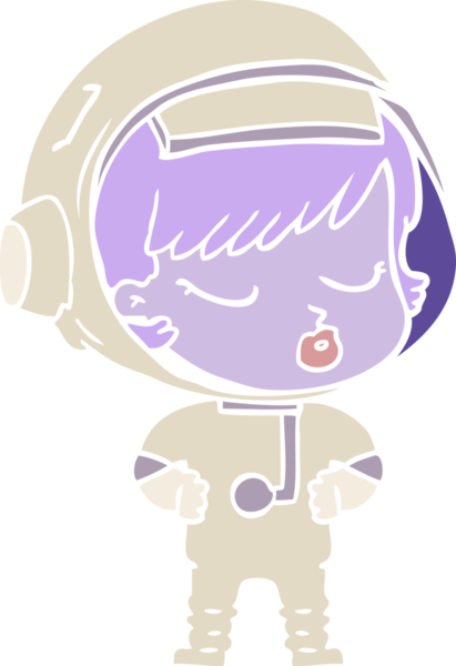 Düz renkli çizgi film. Bir insan tarafından çizilmiş güzel astronot kız.