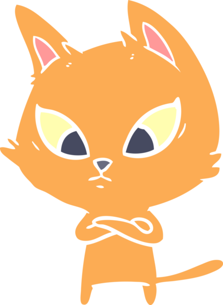 Bir insan tarafından çizilmiş düz renkli çizgi film kedisi.