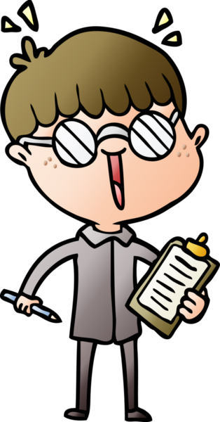 Bir insan tarafından çizilmiş gözlük takan çizgi film çocuğu.