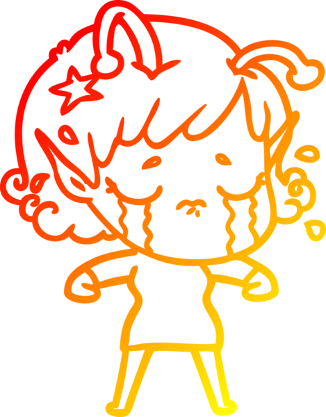 Bir insan tarafından çizilmiş, ağlayan uzaylı bir kızın sıcak çizgi çizimi.