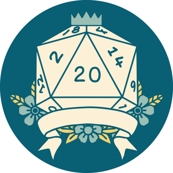 Retro Dövme Biçimi Doğal 20 kritik vuruş D20 zar bir insan tarafından çizildi