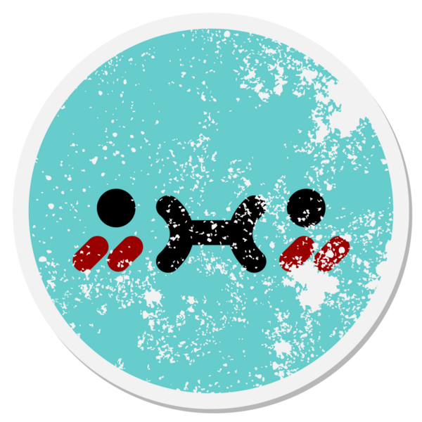 Bir insan tarafından çizilmiş sevimli utangaç yüz dairesel çıkartması.