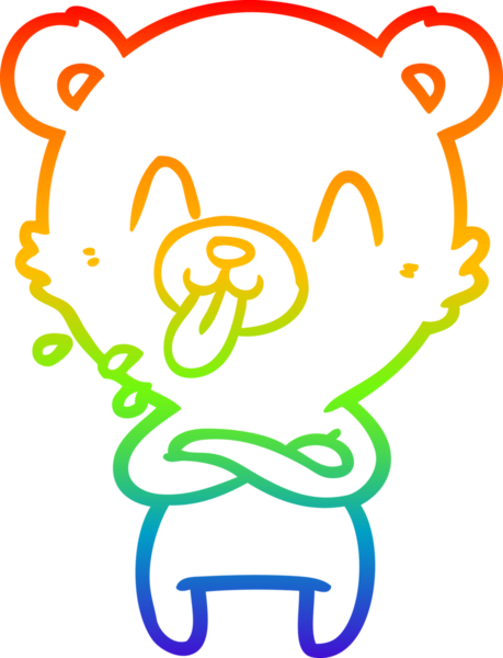 Gökkuşağının gradyan çizimi kaba bir karikatür kutup ayısının bir insan tarafından çizilmiş dili.