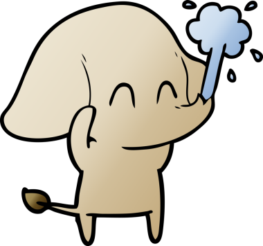 Bir insan tarafından çizilmiş su püskürten sevimli bir fil.