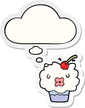 İnsan tarafından çizilmiş bir çıkartma olarak düşünce baloncuklu çizgi film keki.