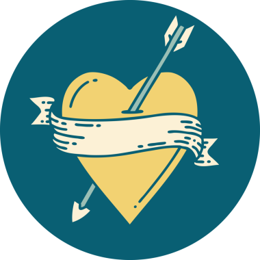 Bir insan tarafından çizilmiş ok kalp ve pankartın ikonik dövme şekli