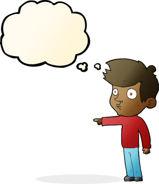 Bir insan tarafından çizilmiş düşünce kabarcığı olan çizgi film çocuğu.