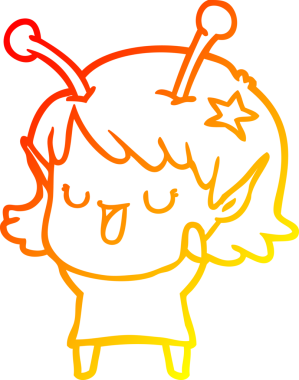 Bir insan tarafından çizilmiş mutlu bir uzaylı kız çizgi filminin çizimi.