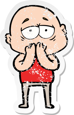 Bir insan tarafından çizilmiş yorgun ve kel bir adamın sıkıntılı çıkartması.