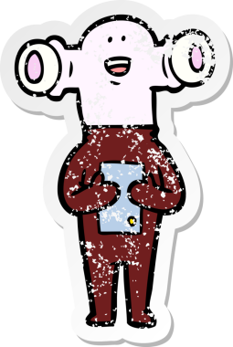 Bir insan tarafından çizilmiş dost canlısı çizgi film uzaylısının sıkıntılı çıkartması.