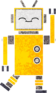 Bir insan tarafından çizilmiş bir robotun retro çizim tarzı karikatürü