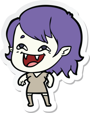 Bir insan tarafından çizilmiş, gülen vampir bir kızın çıkartması.