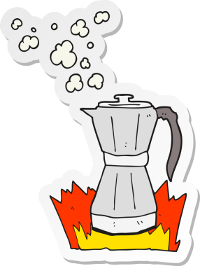 Bir insan tarafından çizilmiş karikatür fırın espresso makinesinin çıkartması.