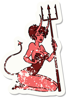 Geleneksel bir stil olan, insan tarafından çizilmiş bir şeytan kız dövmesi.