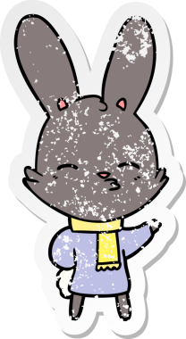 Bir insan tarafından çizilmiş garip bir tavşan çizgi filminin sıkıntılı çıkartması.