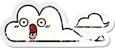 Bir insan tarafından çizilmiş şirin beyaz bulutun sıkıntılı çıkartması.