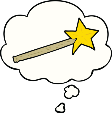 Bir insan tarafından çizilmiş düşünce baloncuklu sihirli değnek.