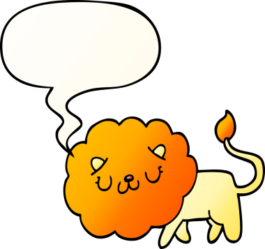 bir insan tarafından çizilmiş, konuşma baloncuklu çizgi film aslanı.